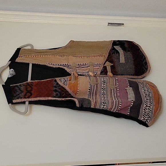 VTG CREAZIONI EFFECI Rustic Patchwork Burlap Unisex Grunge Hippie Vest - Picture 2 of 9